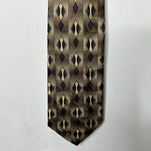 NWT Facets Men’s Necktie 4” Silk Brown Beige Black Geometric Diamond Tie